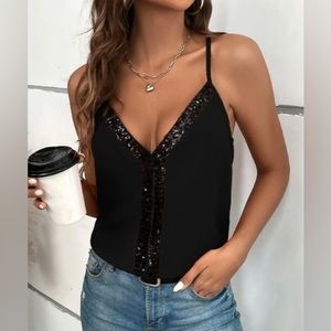 Express Black Sequin Cami Top Size: S